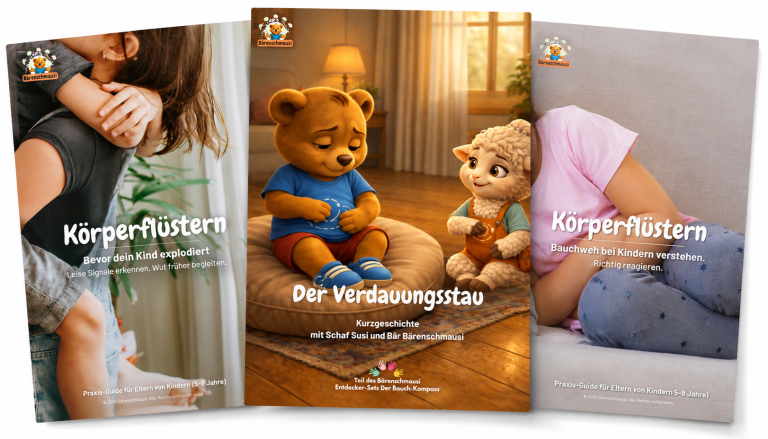 Bärenschmausi Shop – Eltern-Guides & Entdecker-Sets für Kinder 5–8 Produkte von Bärenschmausi – Eltern-Guides Körperflüstern (Wut & Bauchweh) und das Entdecker-Set Bauch-Kompass für Kinder von 5 bis 8 Jahre